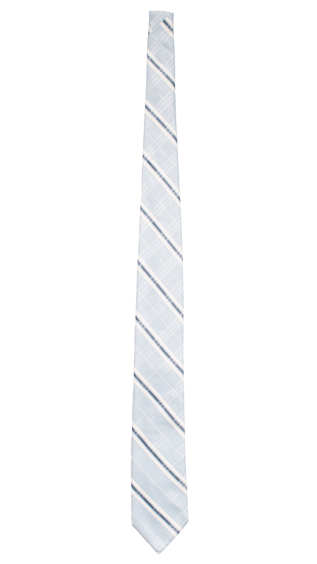 Cravatta in Cotone Lino Celeste Polvere a Quadri Blu Bianco 7450 Made in Italy Graffeo Cravatte Intera