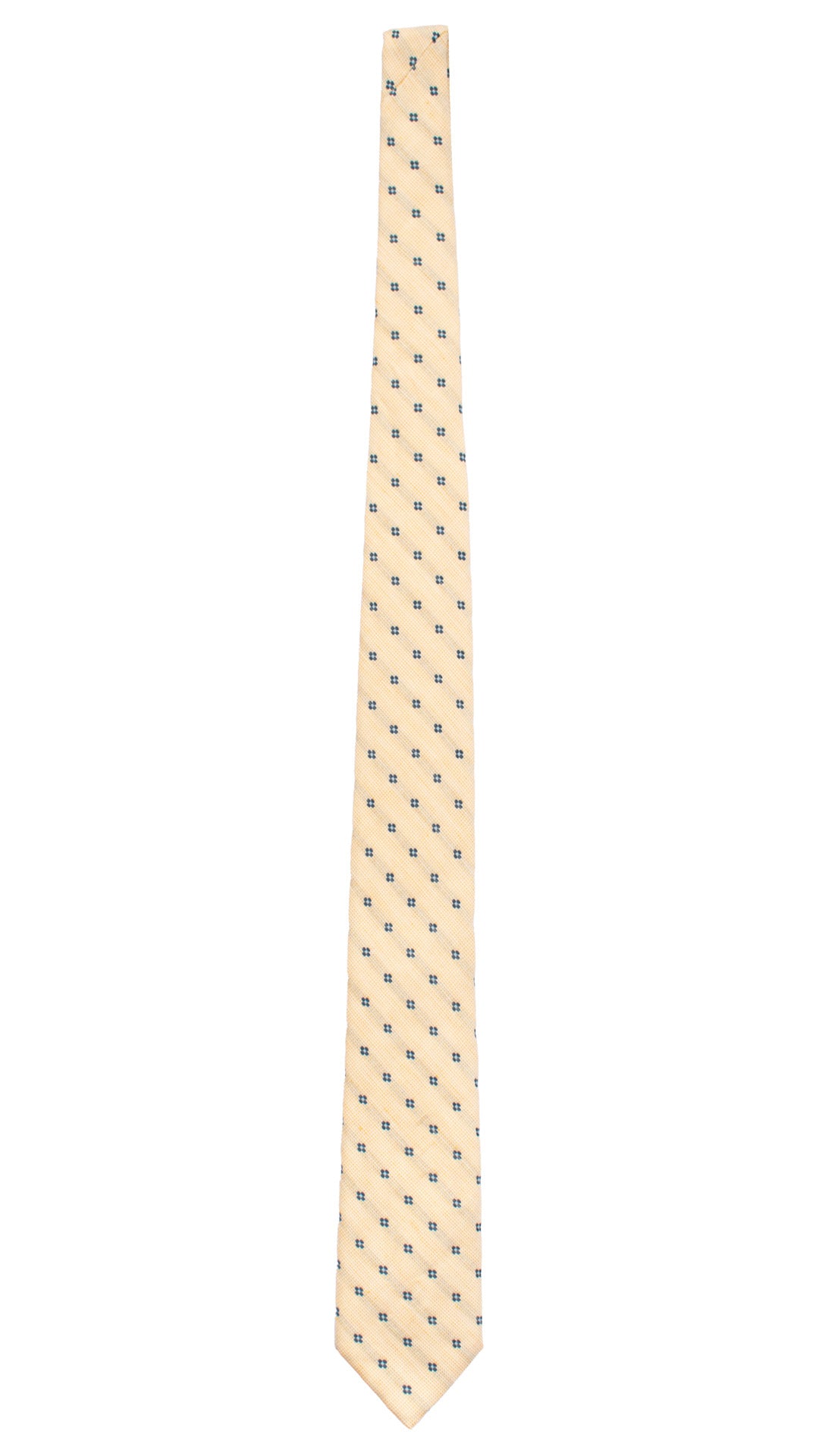 Cravatta in Cotone Lino Giallo Crema Fantasia Blu Celeste 7530 Made in Italy Graffeo Cravatte Intera