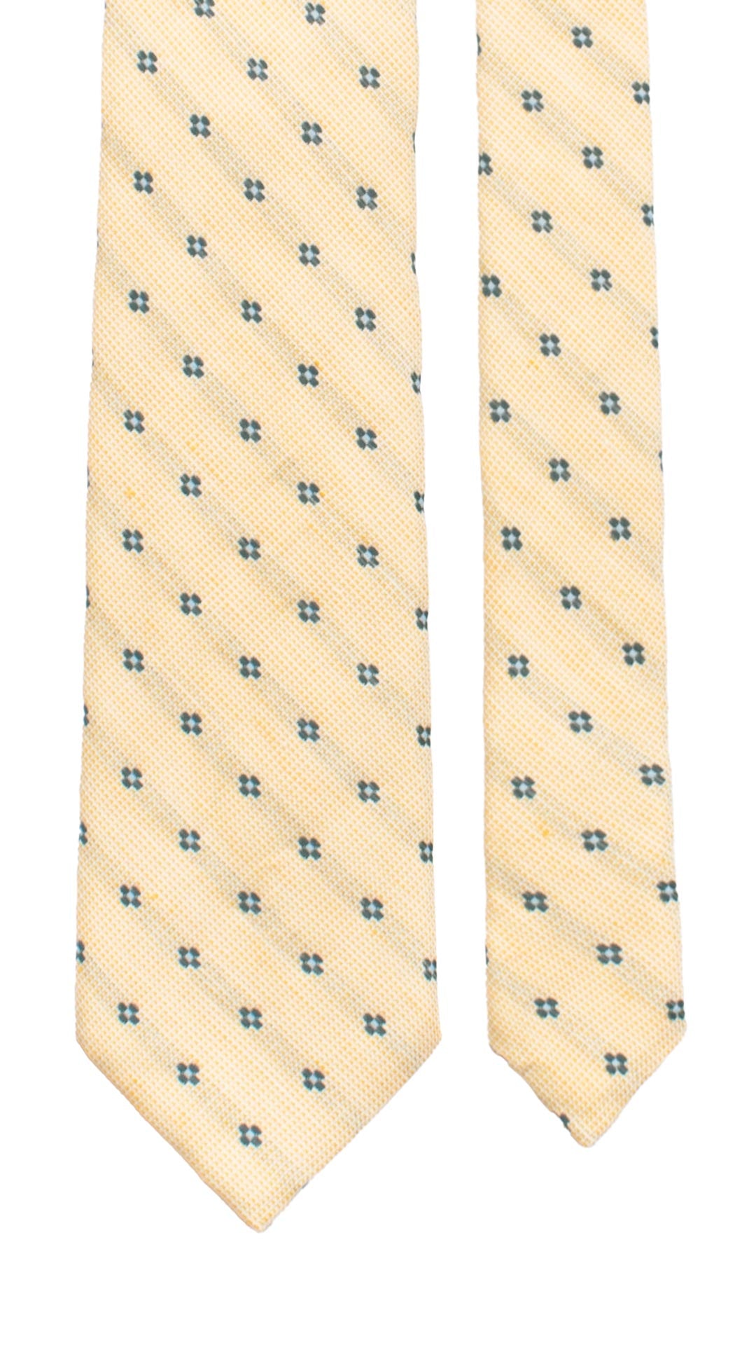 Cravatta in Cotone Lino Giallo Crema Fantasia Blu Celeste 7530 Made in Italy Graffeo Cravatte Pala