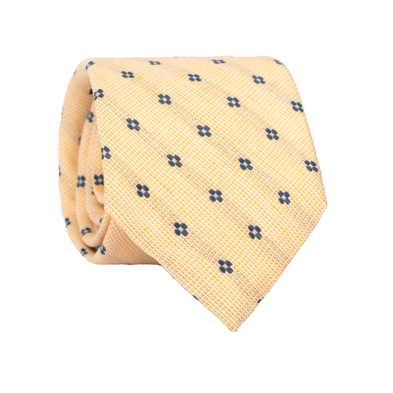 Cravatta in Cotone Lino Giallo Crema Fantasia Blu Celeste 7530 Made in Italy Graffeo Cravatte Rotolo
