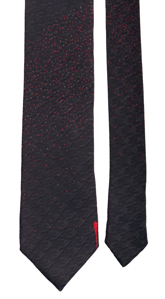 Cravatta in Crepe di Seta Blu Fantasia Rossa Rosa Antico 6900 Pala