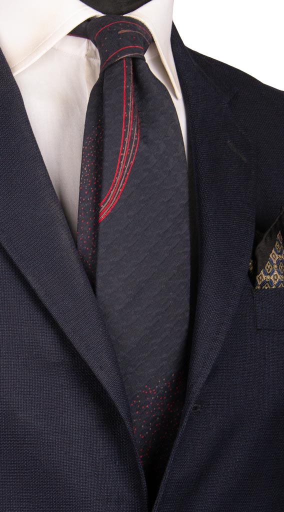Cravatta in Crepe di Seta Blu Fantasia Rossa Rosa Antico 6900 Made in italy Graffeo Cravatte