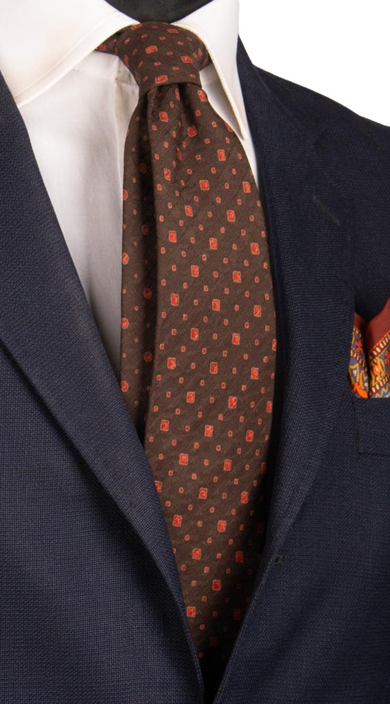 Cravatta in Crepe di Seta Marrone Fantasia Ruggine 6901 Made in italy Graffeo Cravatte
