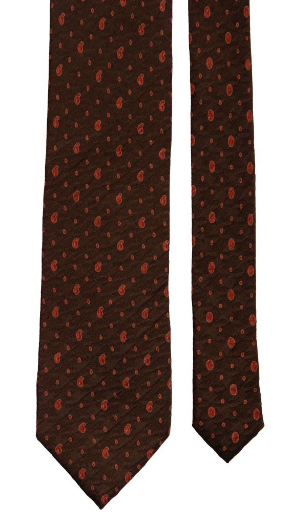 Cravatta in Crepe di Seta Marrone Paisley Ruggine 6902 Pala