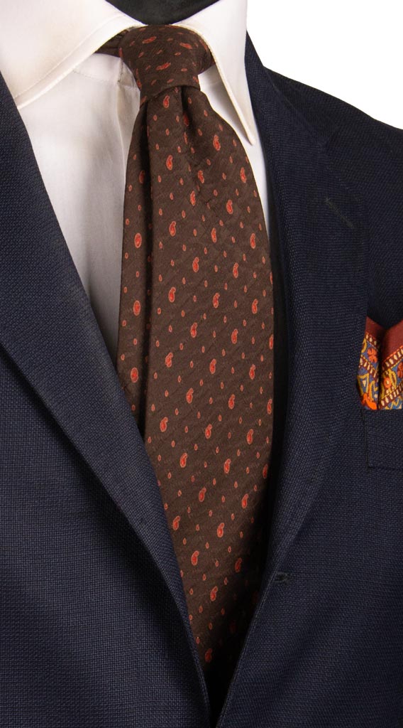 Cravatta in Crepe di Seta Marrone Paisley Ruggine 6902 made in Italy Graffeo Cravatte