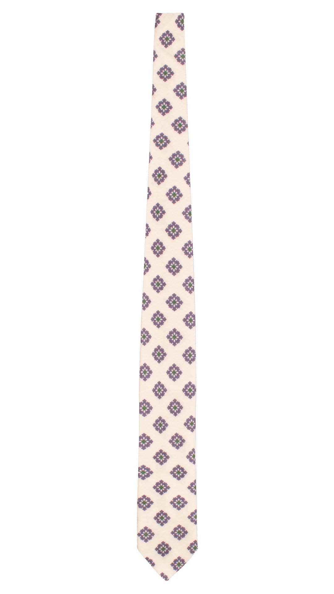 Cravatta in Lana Cashmere Bianco Sporco Fantasia Viola Verde L1196 Made in Italy Graffeo Cravatte Intera