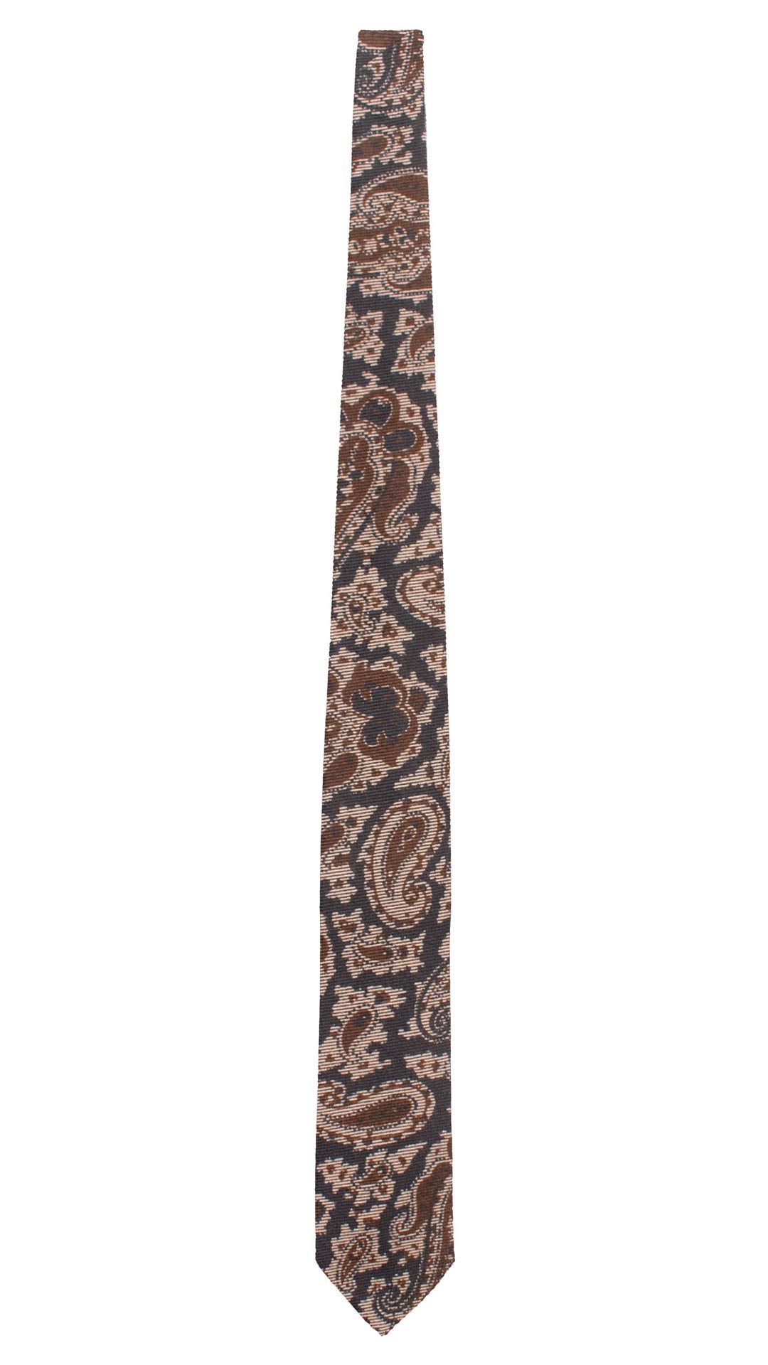 Cravatta in Lana Cashmere Blu Paisley Marrone Tortora L1381 Made in Italy Graffeo Cravatte Intera