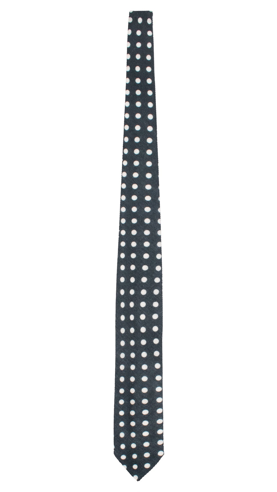 Cravatta in Lana Cashmere Blu Petrolio a Pois Bianchi L1203 Made in Italy Graffeo Cravatte Intera