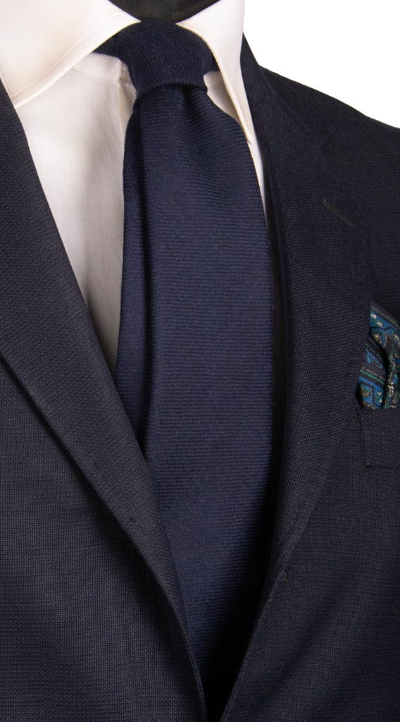 Cravatta in Lana Cashmere Blu Tinta Unita Made in Italy Graffeo Cravatte