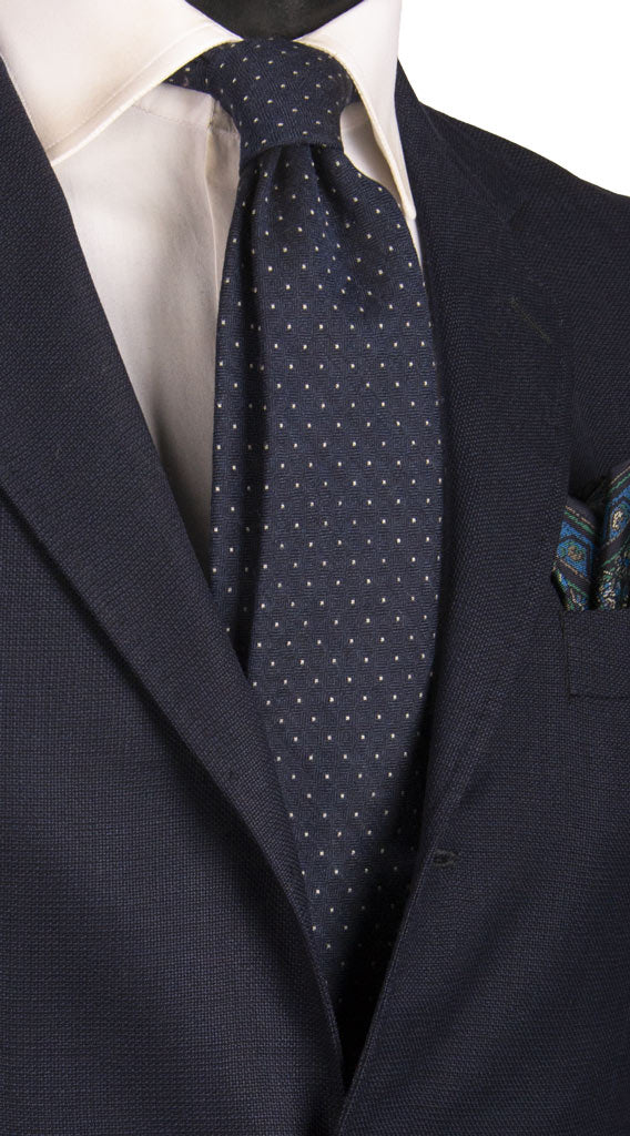 Cravatta in Lana Seta Blu Punto a Spillo Bianco Made in italy Graffeo Cravatte