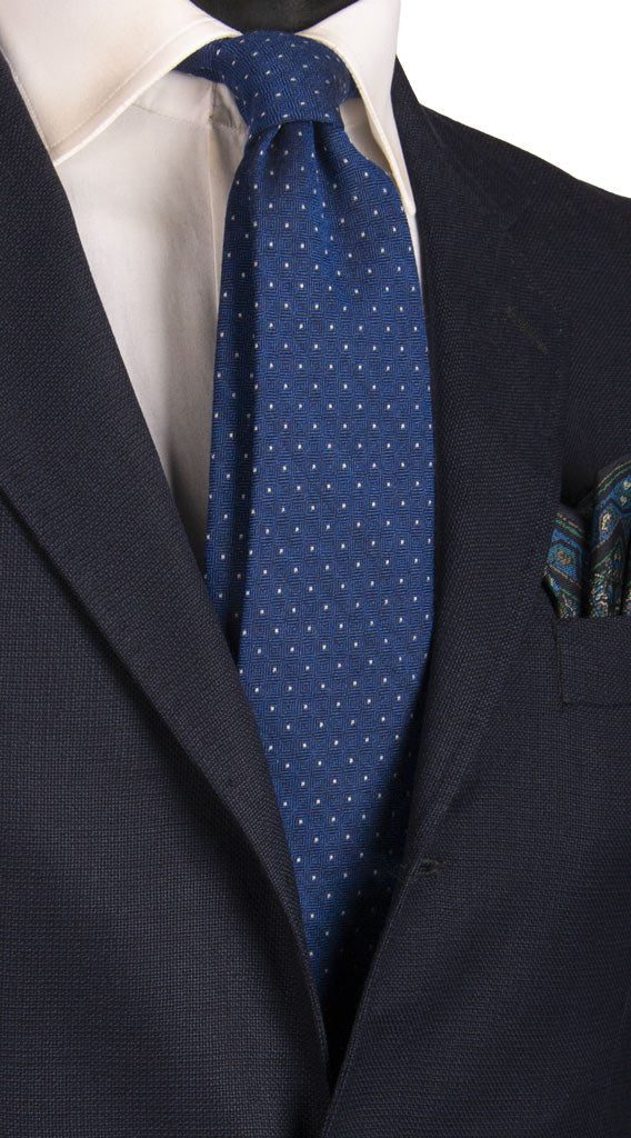 Cravatta in Lana Seta Bluette Punto a Spillo Bianco Made in italy Graffeo Cravatte