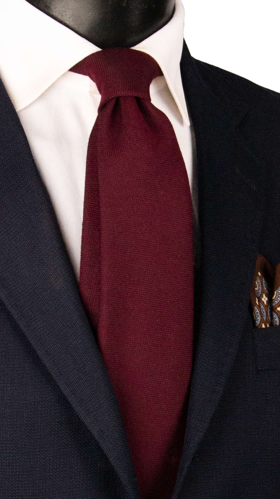 Man Solid Burgundy Wool Silk Tie L1275