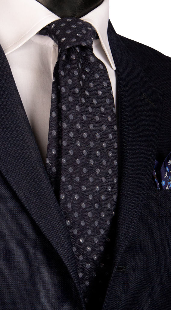Cravatta in Lana Seta Effetto Tweed Blu a Pois Blu Avio Made in Italy Graffeo Cravatte