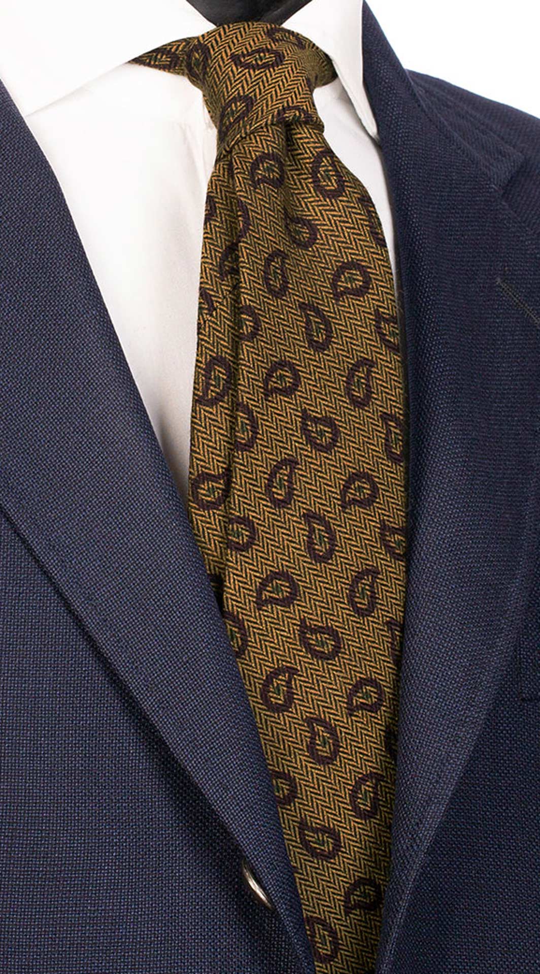 Cravatta in Lana Seta Gialla Verde Lisca di Pesce Paisley Marrone Made in Italy Graffeo Cravatte