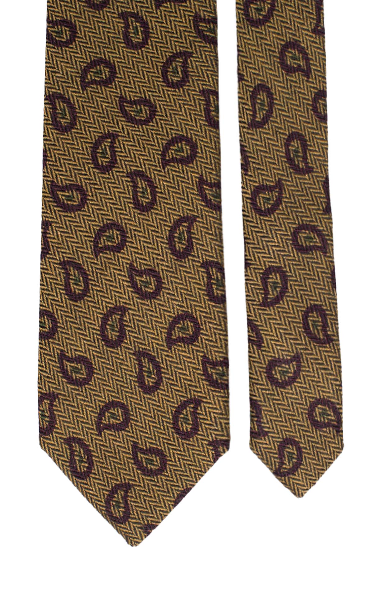 Cravatta in Lana Seta Gialla Verde Lisca di Pesce Paisley Marrone Made in Italy Graffeo Cravatte Pala