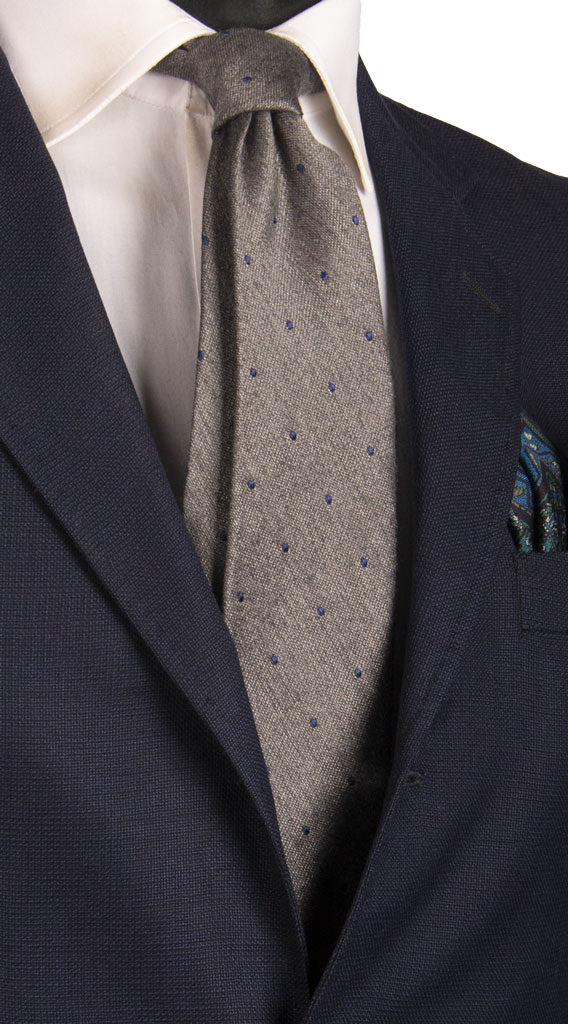 Cravatta in Lana Seta Grigia a Pois Bluette Made in italy Graffeo Cravatte