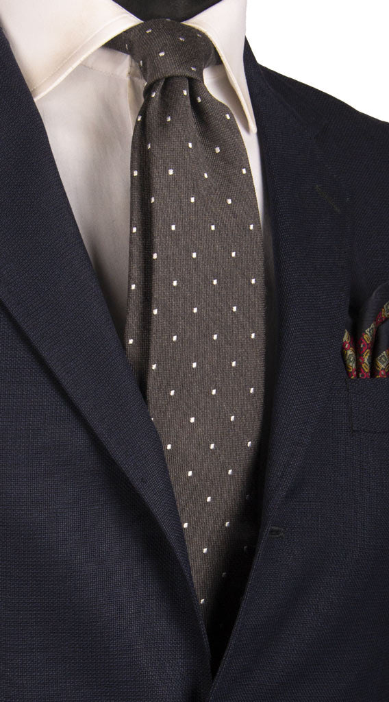 Cravatta in Lana Seta Grigio Scuro a Pois Bianchi Made in Italy Graffeo Cravatte
