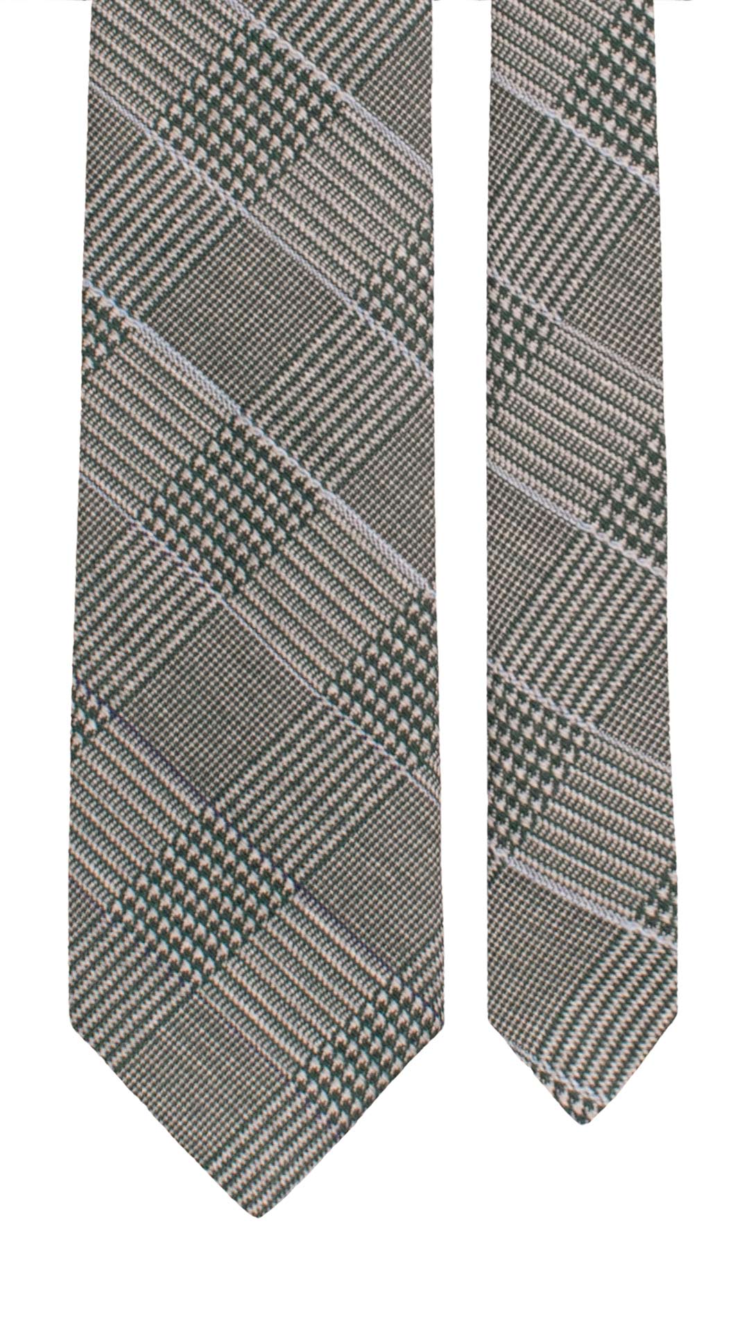 Cravatta in Lana Seta Verde Principe di Galles Grigio Celeste L1365 Made in Italy Graffeo Cravatte Pala