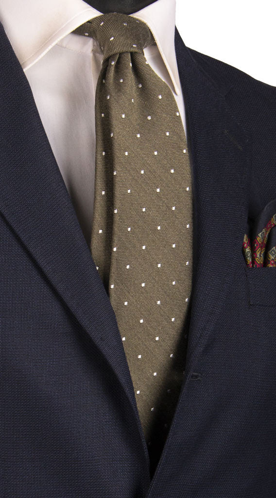Cravatta in Lana Seta Verde a Pois Bianchi Made in Italy Graffeo Cravatte