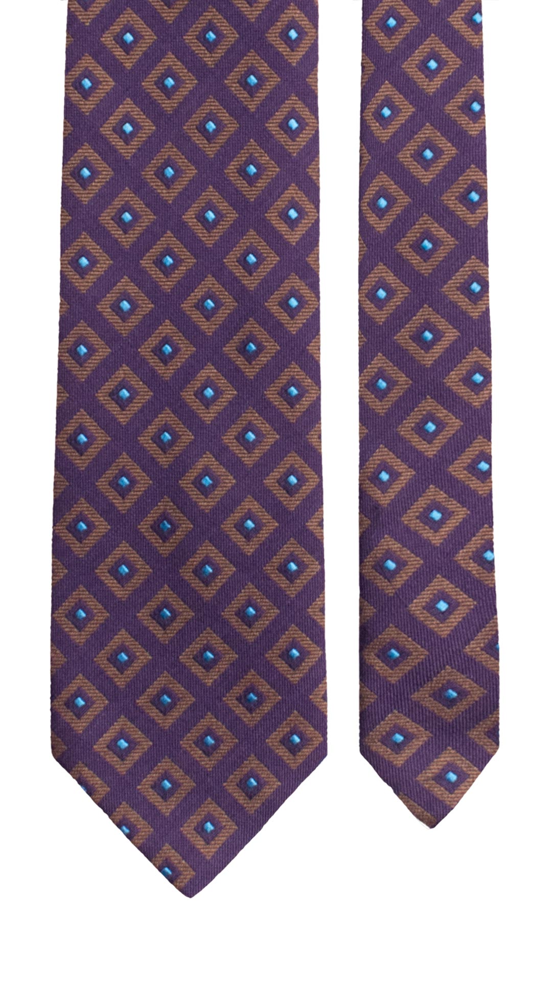 Cravatta in Lana Seta Viola Fantasia Tortora Turchese L1355 Made in Italy Graffeo Cravatte Pala