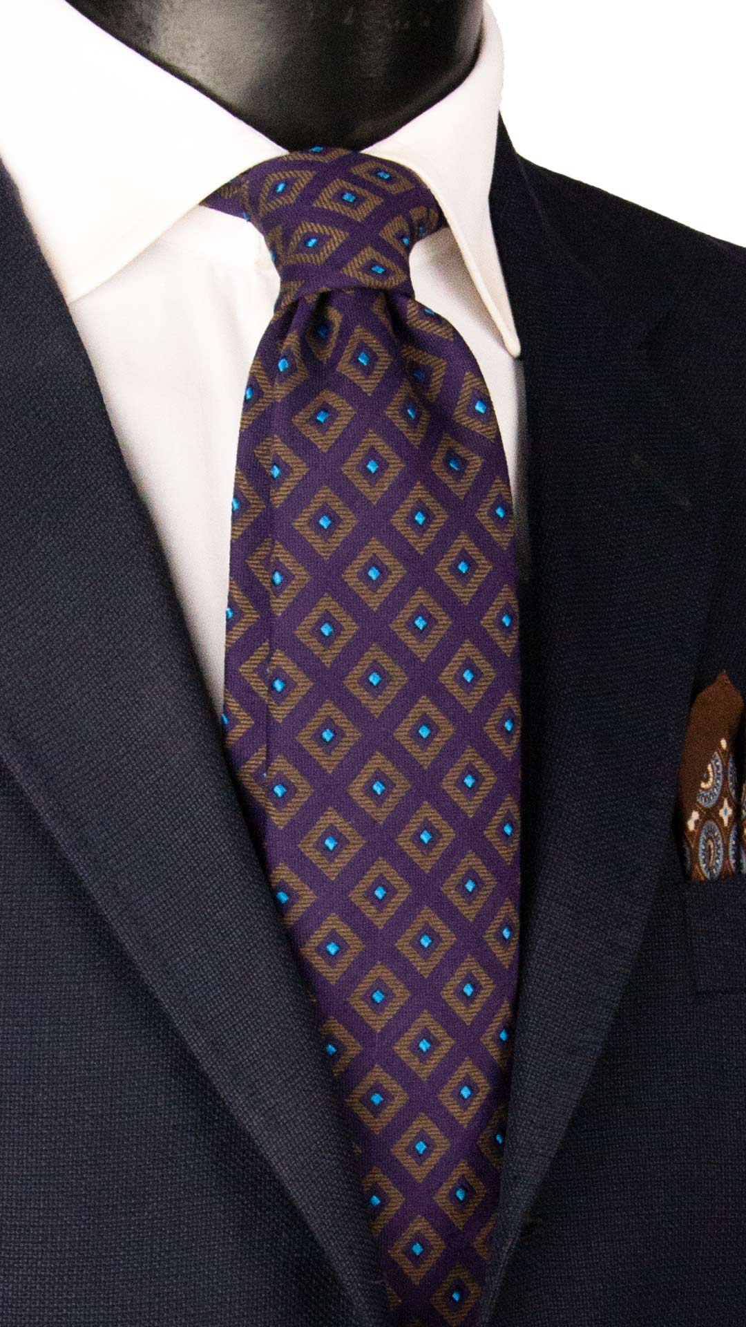 Cravatta in Lana Seta Viola Fantasia Tortora Turchese L1355 Made in Italy Graffeo Cravatte
