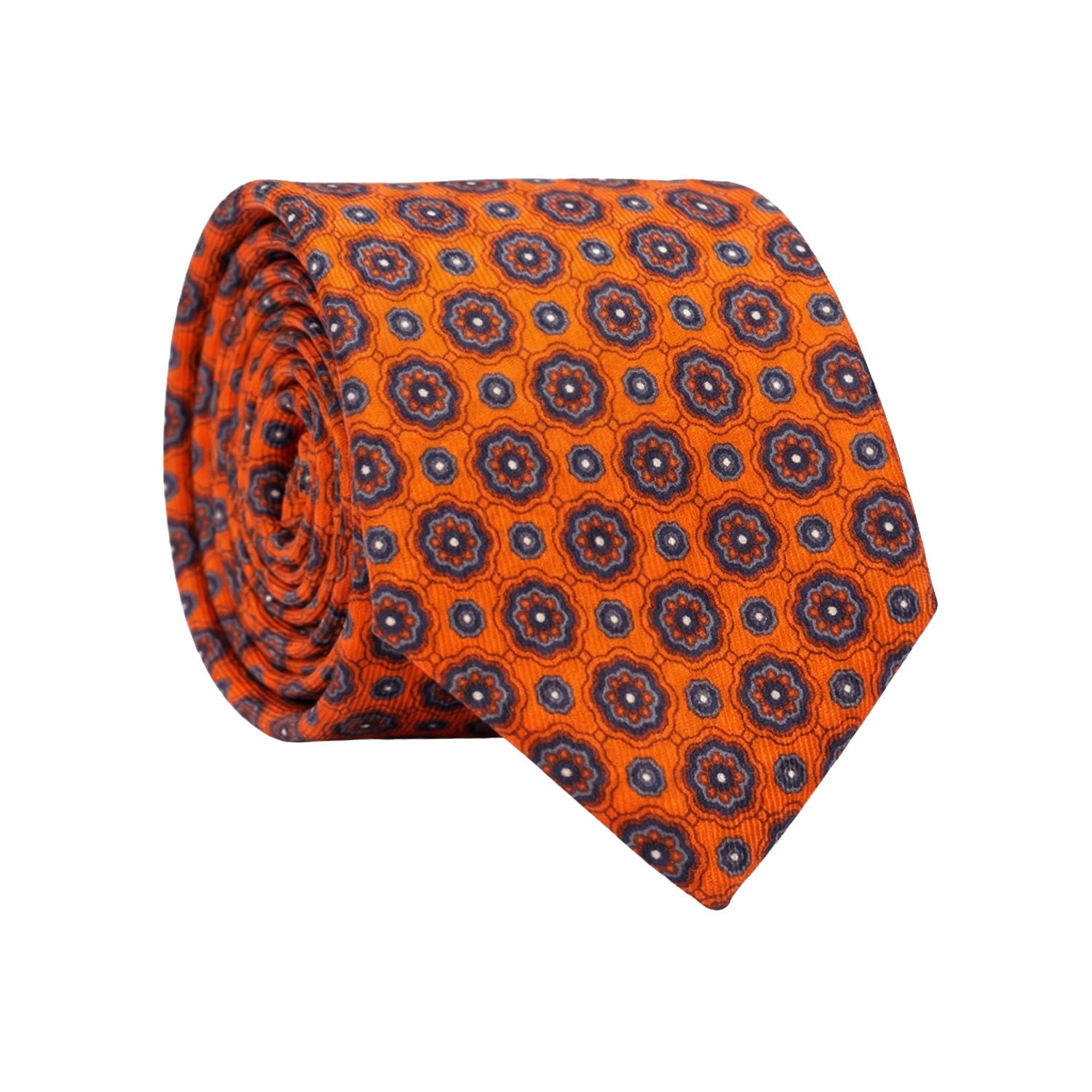 Cravatta in Saia di Seta Arancione Fantasia Blu Celeste Bianco SA76 Made in Italy Graffeo Cravatte