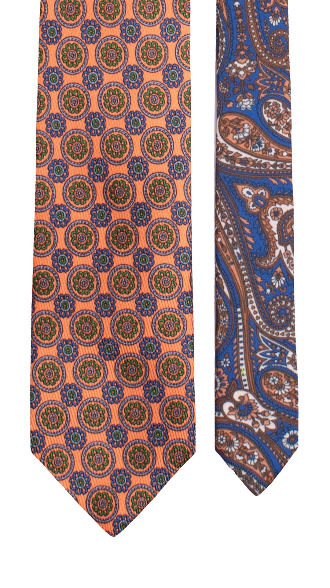 Cravatta in Saia di Seta Arancione Fantasia Multicolor Nodo in Contrasto Blu Fantasia Multicolor N3396 Made in Italy Graffeo Cravatte Pala