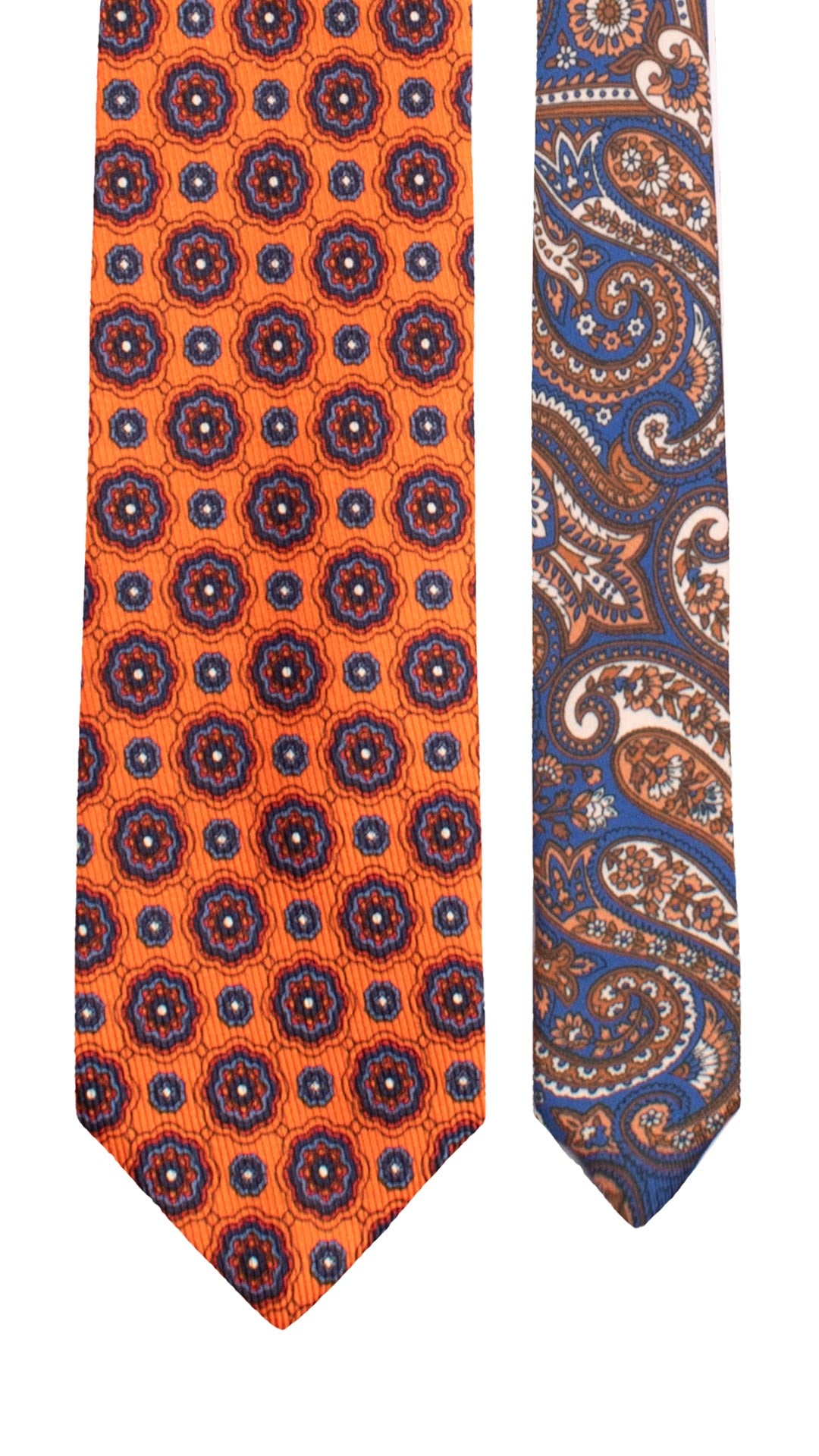 Cravatta in Saia di Seta Arancione Fantasia Multicolor Nodo in Contrasto Blu Fantasia Paisley Multicolor N3470 Made in Italy Graffeo Cravatte Pala