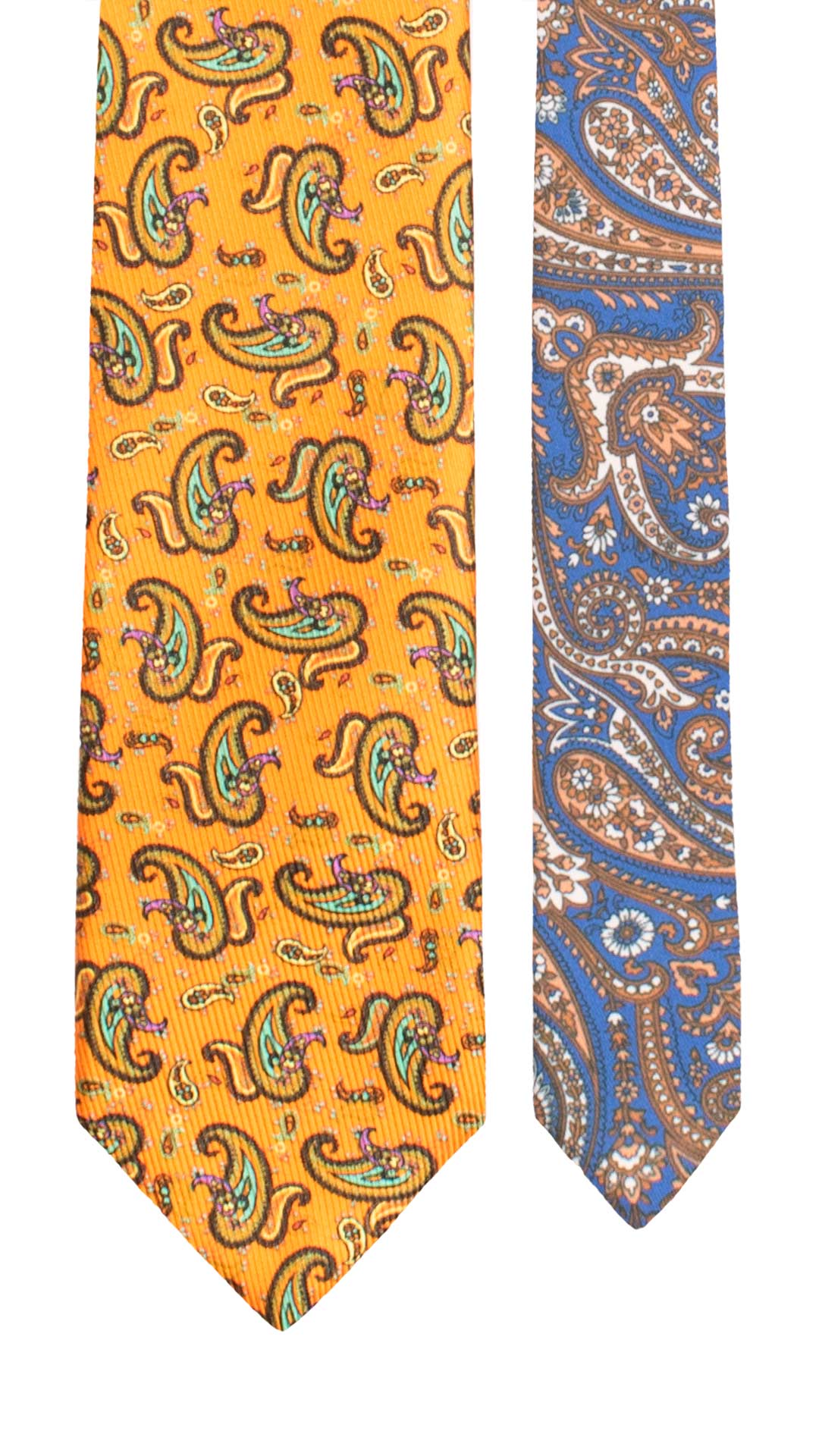 Cravatta in Saia di Seta Arancione Paisley Multicolor Nodo in Contrasto Verde Mela Fantasia Indaco Verde Giallo Senape N3493 Made in Italy Graffeo Cravatte Pala