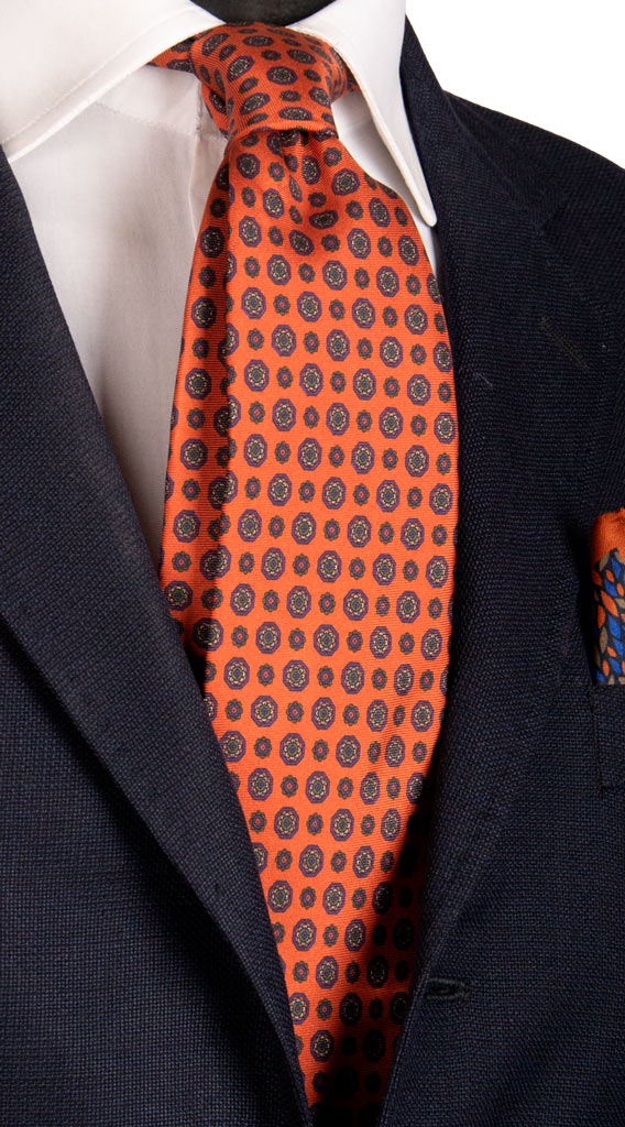 Cravatta di Seta Arancione Scuro Fantasia Multicolor Made in italy Graffeo Cravatte