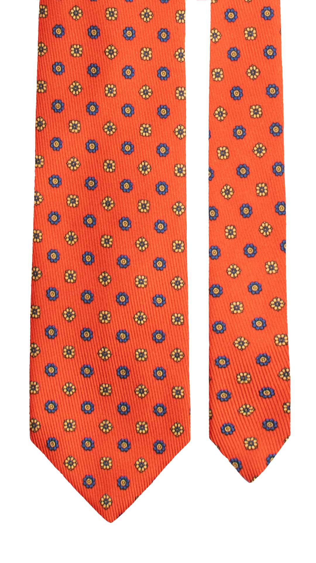 Cravatta in Saia di Seta Arancione a Fiori Bluette Gialli SA67 Made in Italy Graffeo Cravatte Pala