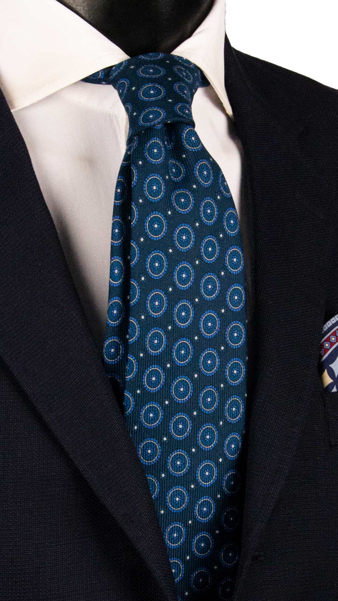 Cravatta in Saia di Seta Blu Fantasia Bluette Bianco SA60 Graffeo Cravatte Made in Italy