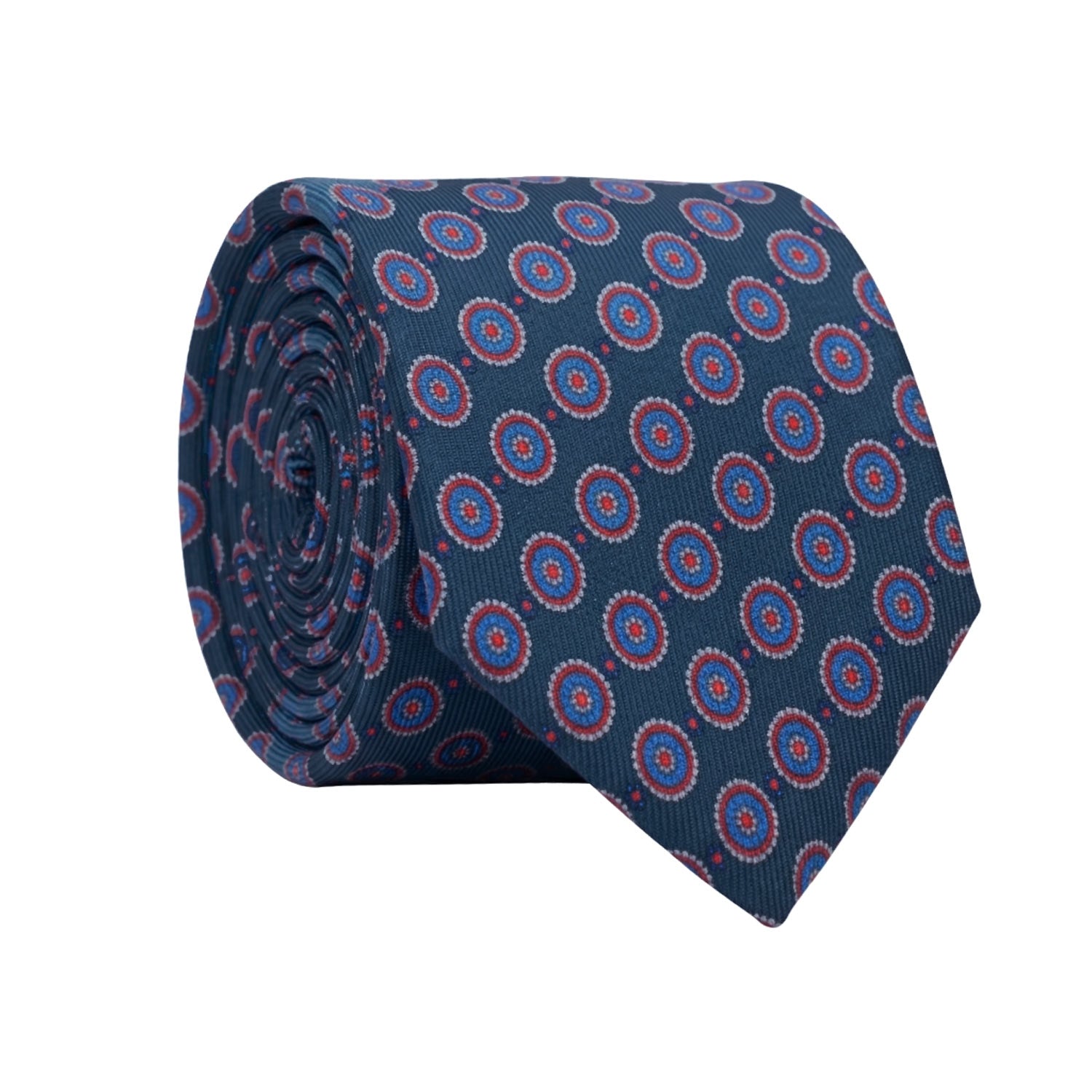 Cravatta in Saia di Seta Blu Fantasia Bluette Rosso Celeste SA59 Graffeo Cravatte Made in Italy 
Rotolo