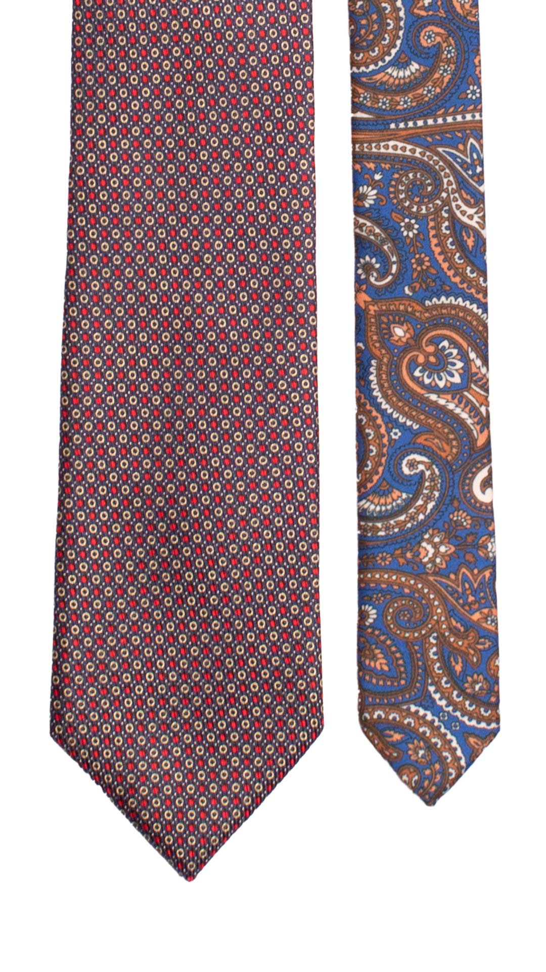 Cravatta in Saia di Seta Blu Fantasia Multicolor Nodo in Contrasto Blu a Fiori Rossi Bluette Arancioni N3249 Made in Italy Graffeo Cravatte Pala