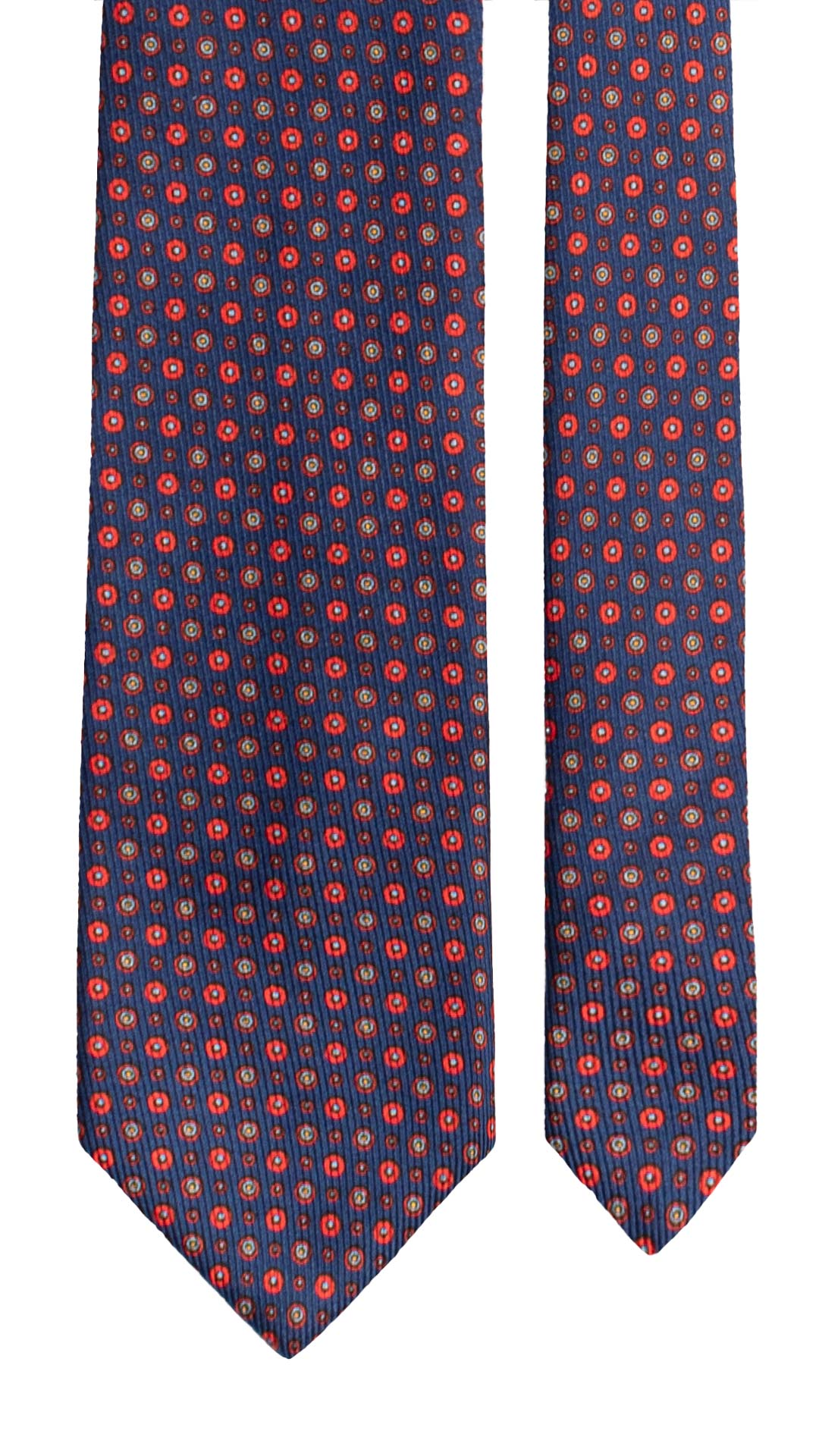 Cravatta in Saia di Seta Blu Navy Fantasia Rosso Corallo Azzurro Arancione SA108 Made in Italy Graffeo Cravatte Pala