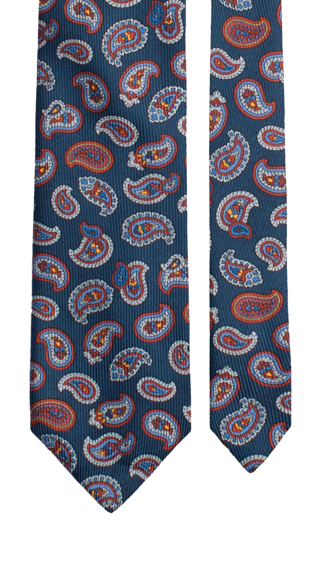 Cravatta in Saia di Seta Blu Navy Paisley Multicolor SA41 Made in Italy Graffeo Cravatte Pala