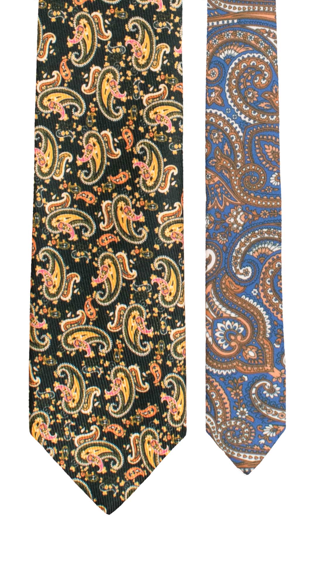 Cravatta in Saia di Seta Blu Notte Paisley Multicolor Nodo in Contrasto Giallo Ocra Fantasia Verde Arancione Indaco N3486 Made in Italy Graffeo Cravatte Pala