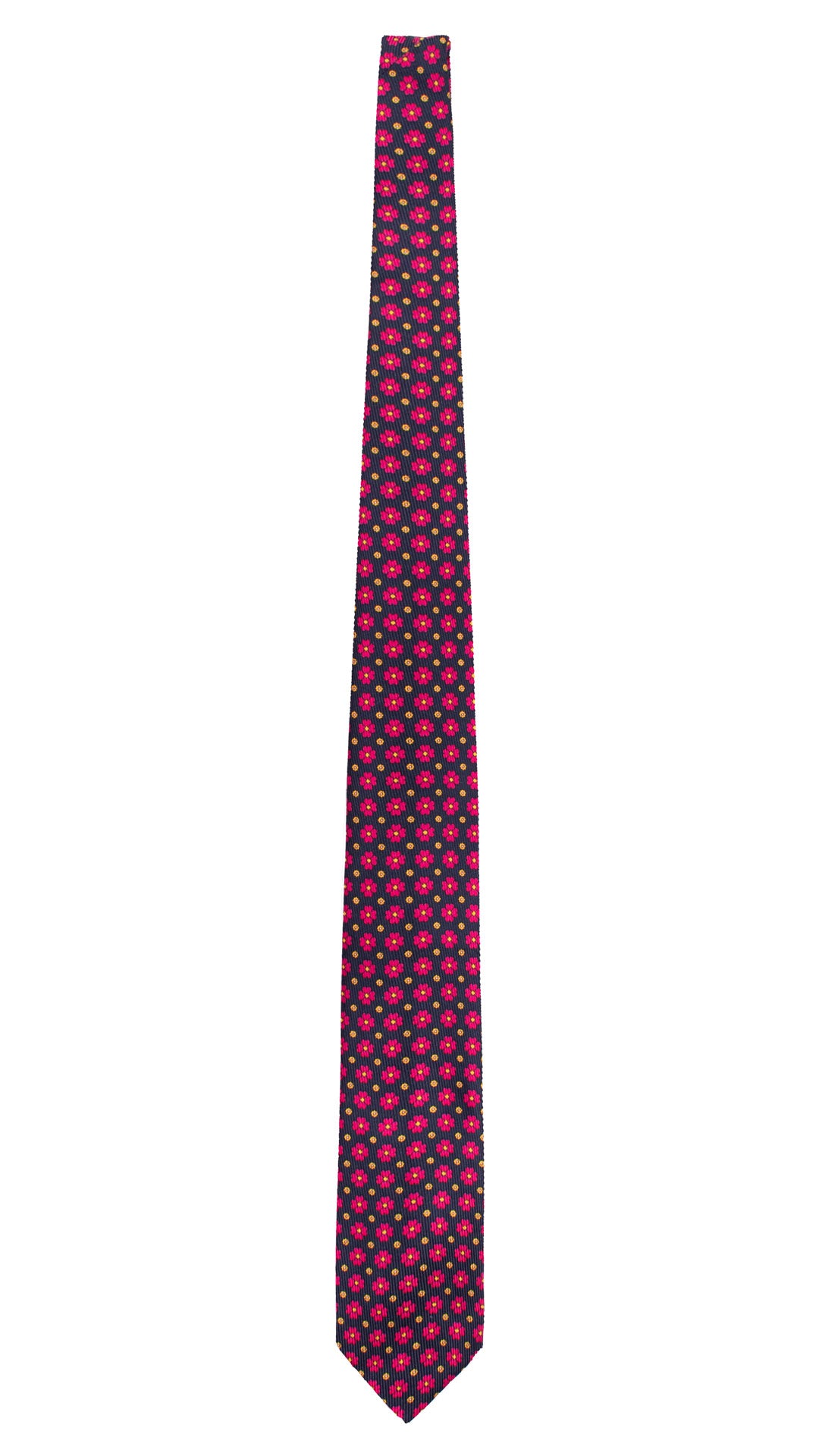 Cravatta in Saia di Seta Blu a Fiori Fucsia Gialli SA46 Made in Italy Graffeo Cravatte Intera