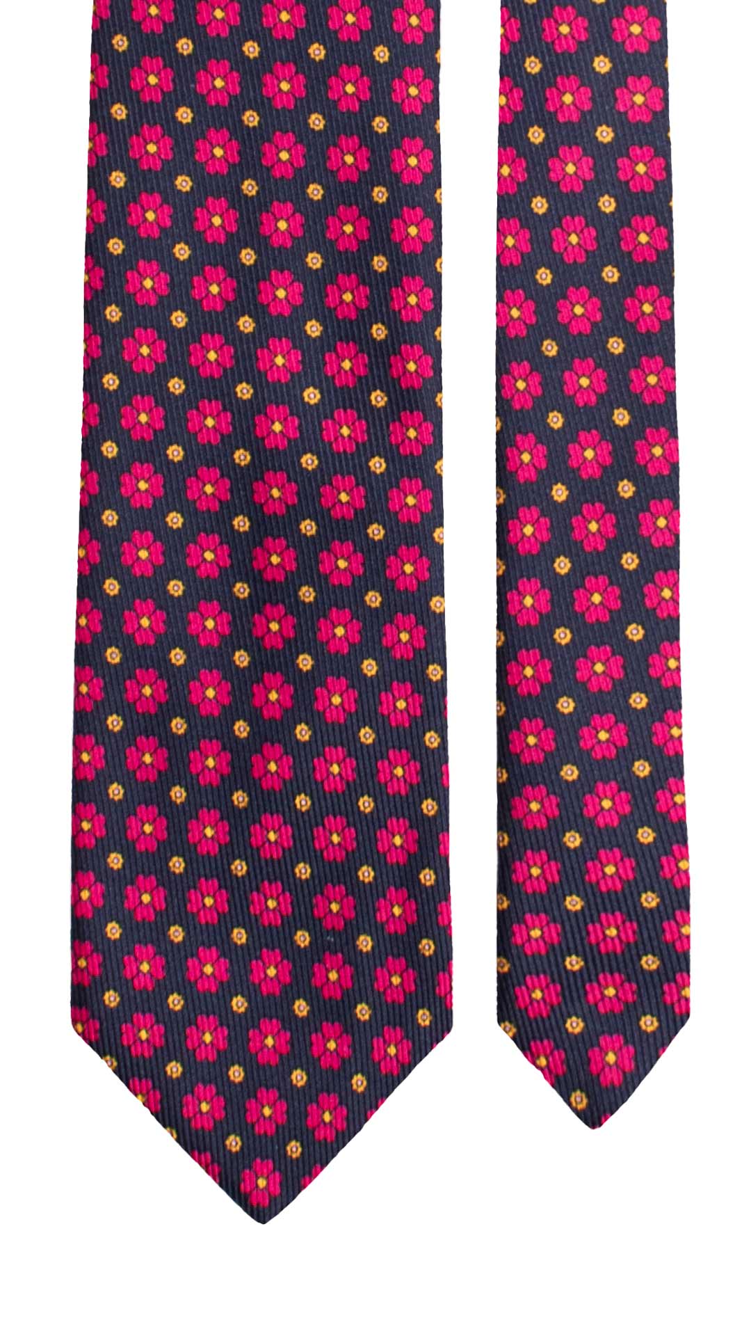 Cravatta in Saia di Seta Blu a Fiori Fucsia Gialli SA46 Made in Italy Graffeo Cravatte Pala