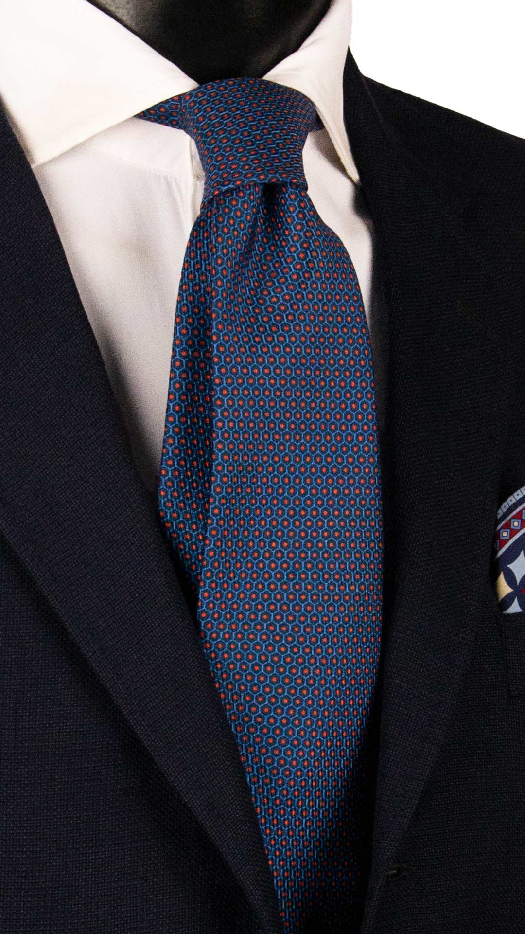 Cravatta in Saia di Seta Bluette Fantasia Blu Arancione SA69 Made in Italy Graffeo Cravatte