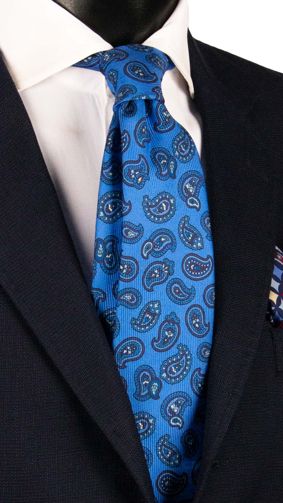 Cravatta in Saia di Seta Bluette Paisley Tono su Tono Blu Bianco SA6 Made in Italy Graffeo Cravatte