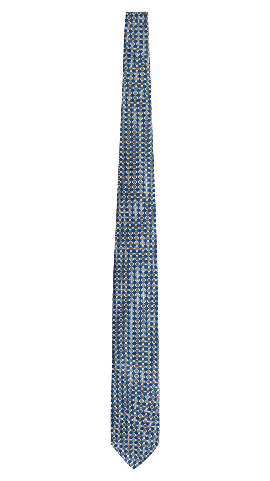 Cravatta in Saia di Seta Bluette a Fiori Bianco Turchese Giallo SA4 Made in Italy Graffeo Cravatte Intera