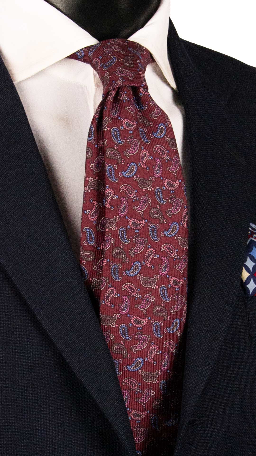 Cravatta in Saia di Seta Bordeaux Paisley Multicolor SA27 Made in Italy Graffeo Cravatte