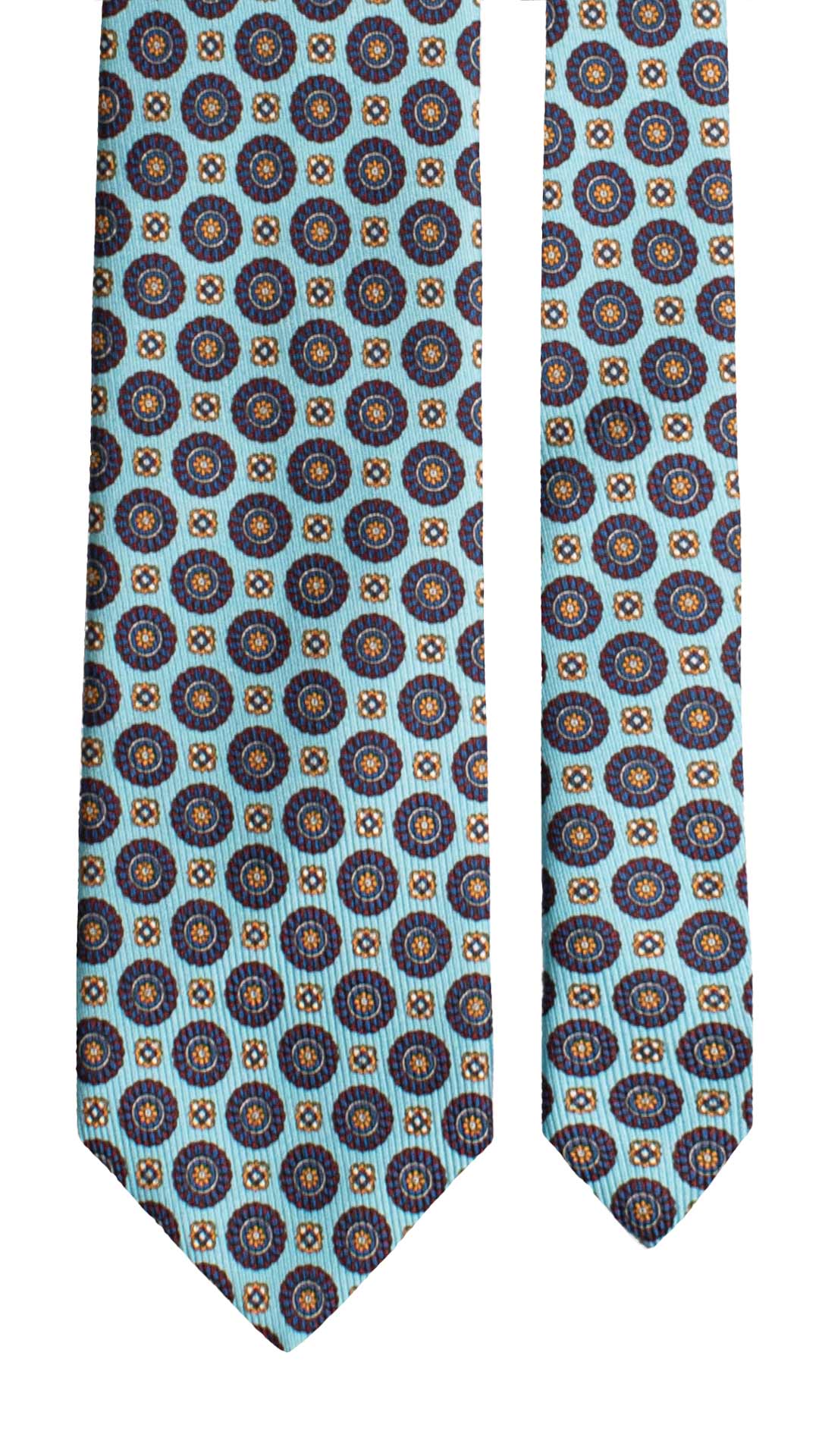 Cravatta in Saia di Seta Celeste Fantasia Rossa Bluette Giallo Oro SA34 Graffeo Cravatte Made in Italy Pala