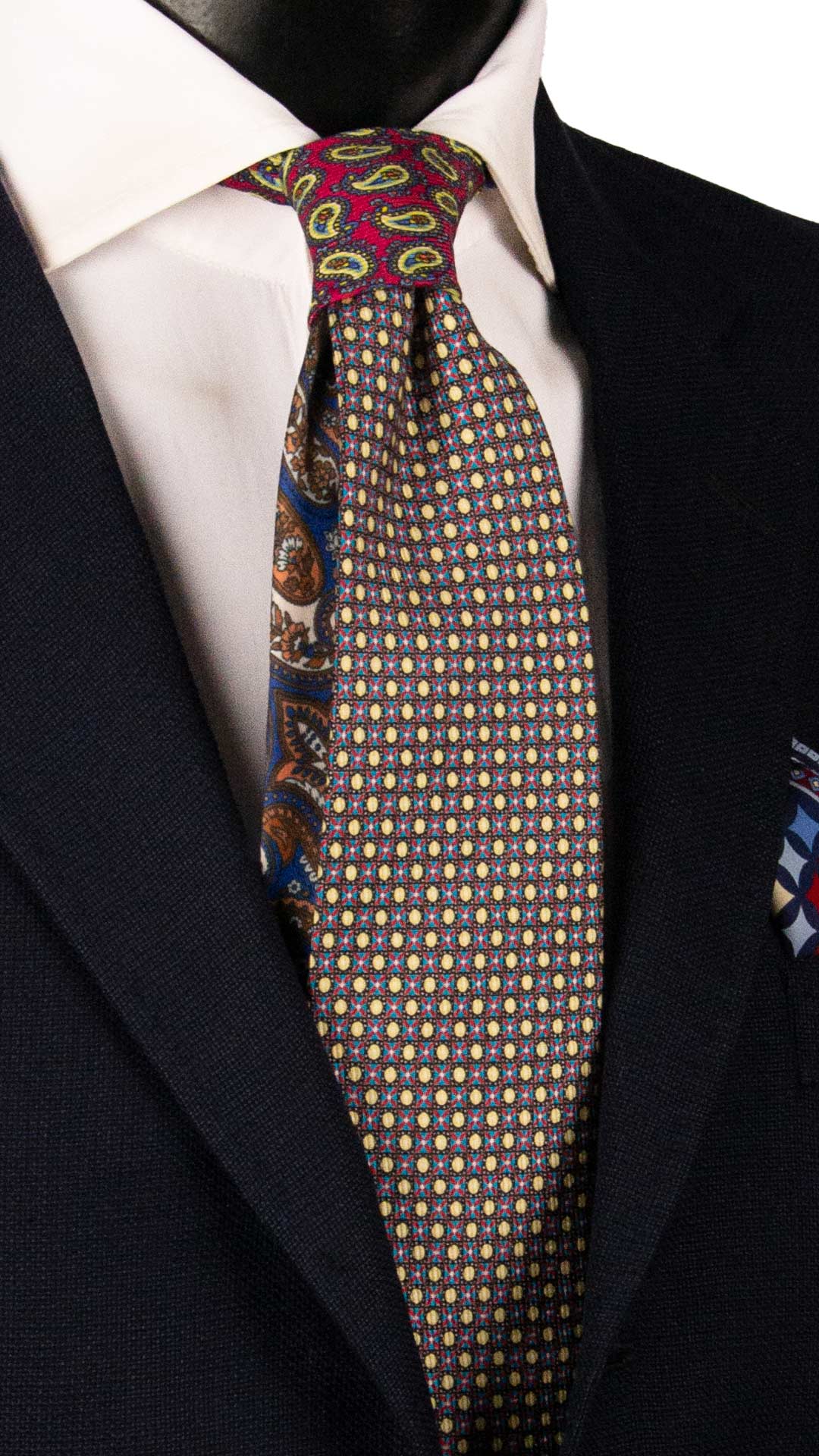 Cravatta in Saia di Seta Fantasia Multicolor Nodo in Contrasto Fucsia Paisley Multicolor N3250 Made in Italy Graffeo Cravatte