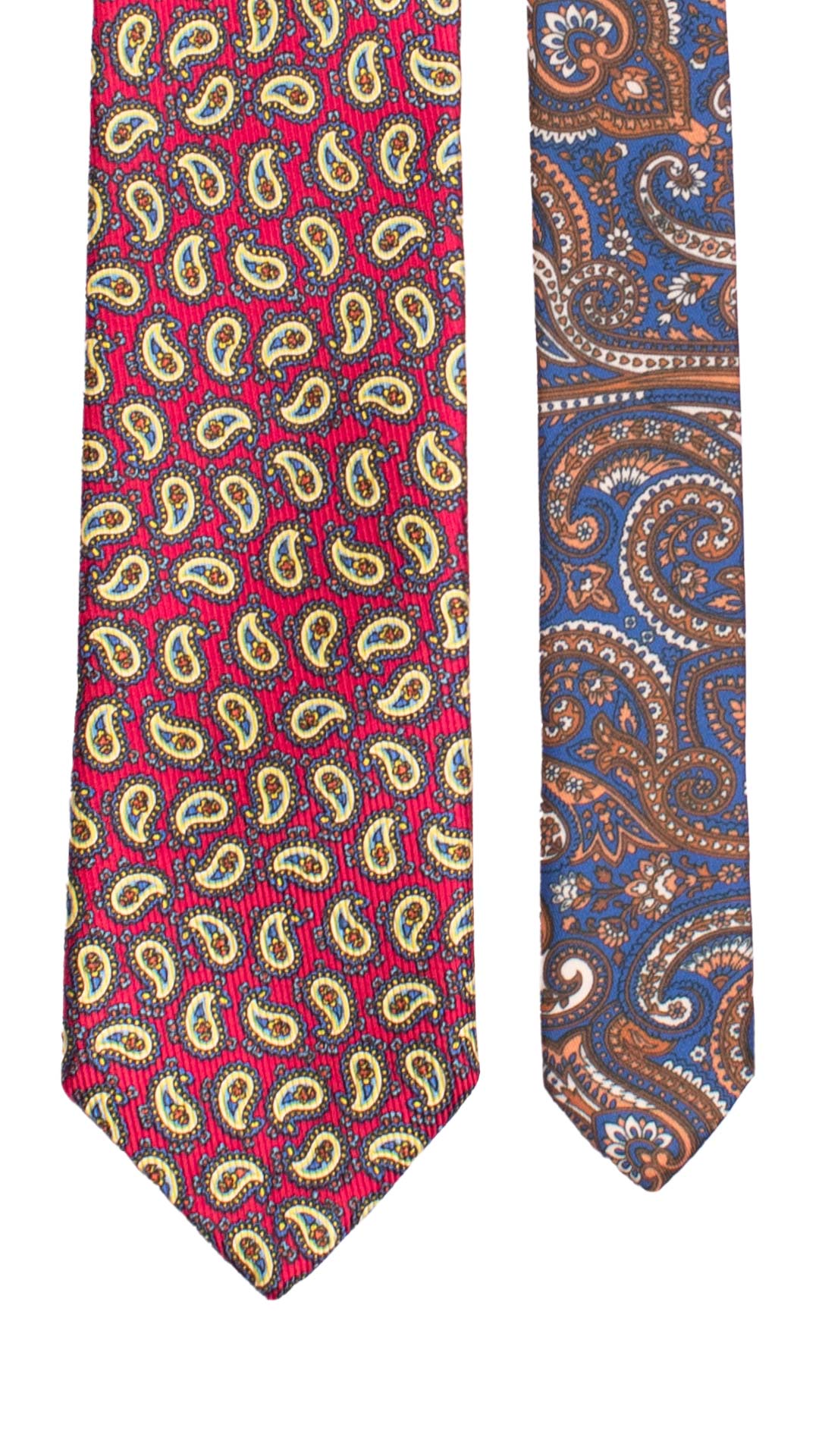 Cravatta in Saia di Seta Fucsia Paisley Multicolor Nodo in Contrasto Giallo Bianco Crema Bluette N3247 Made in Italy Graffeo Cravatte Pala