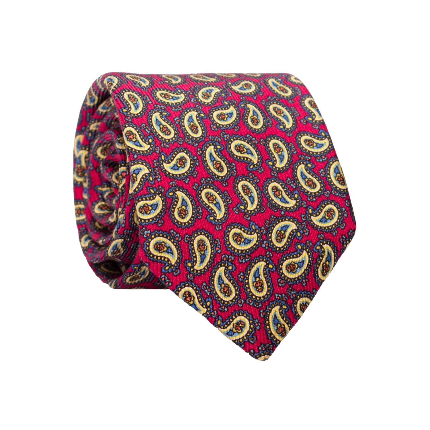 Cravatta in Saia di Seta Fucsia Paisley Multicolor SA11 Made in Italy Graffeo Cravatte Rotolo