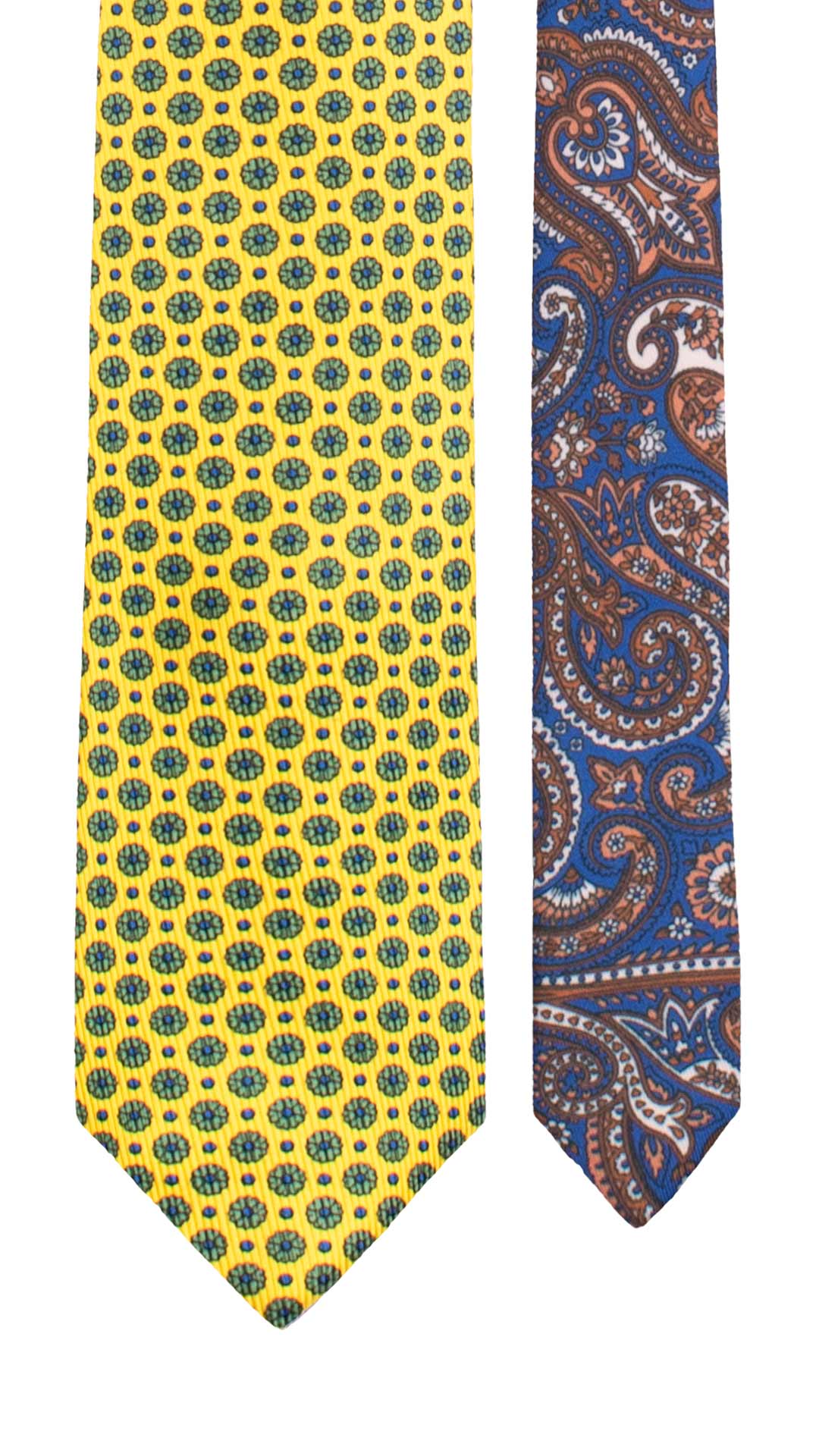 Cravatta in Saia di Seta Gialla Fantasia Verde Blu Nodo in Contrasto Verde Oliva Fantasia Celeste Blu Rosso N3457 Made in Italy Graffeo Cravatte Pala