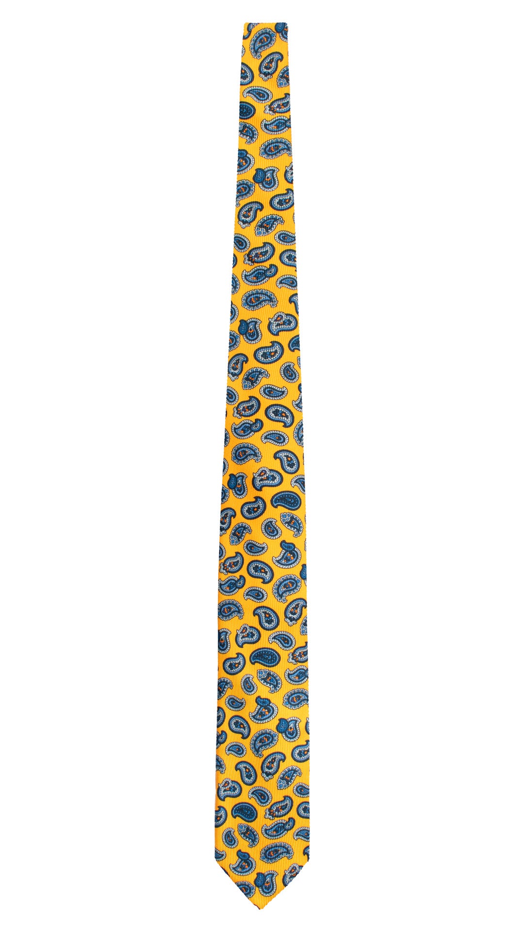 Cravatta in Saia di Seta Gialla Paisley Blu Celeste Arancione SA5 Made in Italy Graffeo Cravatte Intera