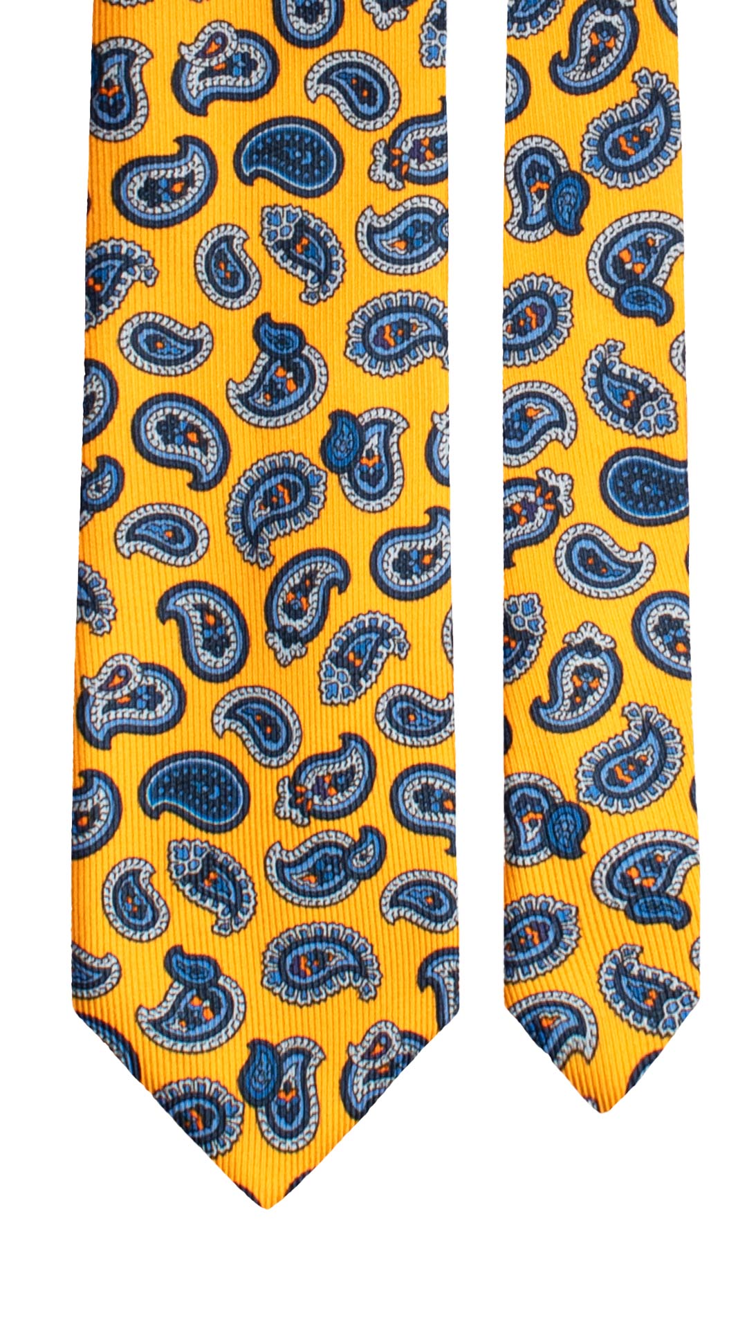 Cravatta in Saia di Seta Gialla Paisley Blu Celeste Arancione SA5 Made in Italy Graffeo Cravatte Pala